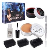 meicoly sfx makeup kit for scars wax - halloween special effects, stage, fake wounds, modeling, skin wax (1.67oz) with spatula, black stipple sponge, coagulated blood gel (1.06oz), 5ml castor sealer, 02 logo