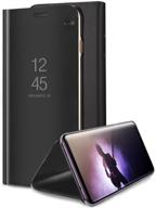 samsung galaxy note 8 mirror case, aearl plating pc smart clear view window vertical flip stand cover full body protective shell with screen protector kickstand for samsung galaxy note 8 - black logo