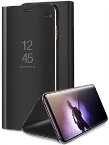 img 4 attached to Samsung Galaxy Note 8 Mirror Case, Aearl Plating PC Smart Clear View Window Vertical Flip Stand Cover Full Body Protective Shell with Screen Protector Kickstand for Samsung Galaxy Note 8 - Black