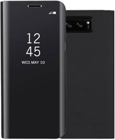 img 2 attached to Samsung Galaxy Note 8 Mirror Case, Aearl Plating PC Smart Clear View Window Vertical Flip Stand Cover Full Body Protective Shell with Screen Protector Kickstand for Samsung Galaxy Note 8 - Black