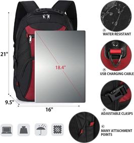 img 2 attached to 🎒 Red Laptop Backpack 18 Inch: Anti Theft TSA Friendly, USB Charging Port, Waterproof - Ideal Travel, School, Gaming & College Bag for Men & Women. Fits 18.4 Inch Laptops.