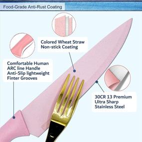 img 3 attached to 🔪 Кухонные ножи из нержавеющей стали с высоким содержанием углерода, набор из 7 штук, с неклейкими лезвиями - профессиональные шеф-ножи для резки, нарезки, очистки и готовки - красочные.