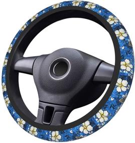 img 1 attached to Blue Hawaiian Flowers Car Steering Wheel Cover ，Accessories Steering Wheel Protector Anti-Slip Breathable，Sweat Absorption Neoprene Universal 15 Inches