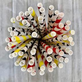 img 1 attached to 🐭 Mickey Mouse-Inspired Striped Paper Straws - Red, Black, Yellow, and White - 100 Pack - Outside the Box Papers Brand