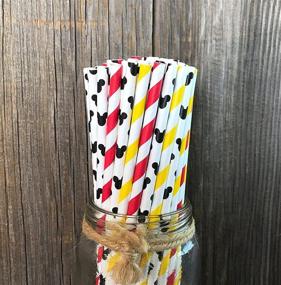img 3 attached to 🐭 Mickey Mouse-Inspired Striped Paper Straws - Red, Black, Yellow, and White - 100 Pack - Outside the Box Papers Brand