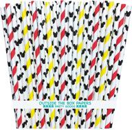 🐭 mickey mouse-inspired striped paper straws - red, black, yellow, and white - 100 pack - outside the box papers brand logo