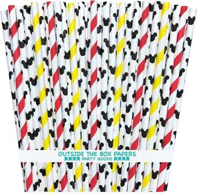 img 4 attached to 🐭 Mickey Mouse-Inspired Striped Paper Straws - Red, Black, Yellow, and White - 100 Pack - Outside the Box Papers Brand