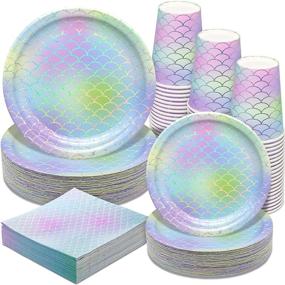 img 4 attached to 🧜 200PCS Mermaid Party Supplies - Disposable Paper Dinnerware Set for Girl’s Birthday, Baby Shower, Wedding & More