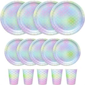 img 1 attached to 🧜 200PCS Mermaid Party Supplies - Disposable Paper Dinnerware Set for Girl’s Birthday, Baby Shower, Wedding & More