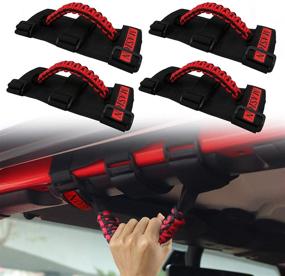 img 4 attached to 🔴 Enhance Your Wrangler's Interior with Triple Strap Roll Bar Grab Handles - Black & Red