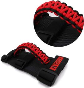 img 1 attached to 🔴 Enhance Your Wrangler's Interior with Triple Strap Roll Bar Grab Handles - Black & Red
