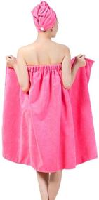 img 4 attached to 🛀 Queena Microfiber Bath Towel Wrap & Hair Turban: Adjustable Pink Spa Shower Cover-Up for Women
