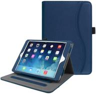 📱 fintie ipad mini case [corner protection] - [multi-angle viewing] smart stand folio cover w/ pocket, auto sleep/wake for apple ipad mini 1/2/3, navy logo