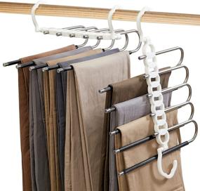 img 4 attached to 👖 QPZ 5-Layer Non-Slip Trouser Rack - Space-Saving Stainless Steel Hangers for Pants, Jeans, Skirts, Towels, Scarves (Black, Set of 2)