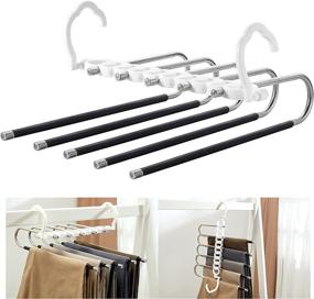 img 3 attached to 👖 QPZ 5-Layer Non-Slip Trouser Rack - Space-Saving Stainless Steel Hangers for Pants, Jeans, Skirts, Towels, Scarves (Black, Set of 2)