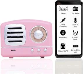 img 2 attached to 🎶 Dan Adora Wireless Bluetooth Retro Speaker with FM Radio and Built-in Mic - Vintage Style Portable Speaker in Pink - Compatible with Cell Phones, Tablets, Computers, TVs, and Laptops