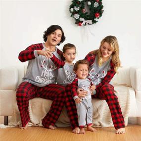 img 3 attached to 🎄 IFFEI Matching Family Christmas Pajama Sets: Letter and Plaid Printed Long Sleeve Tee and Bottom Loungewear