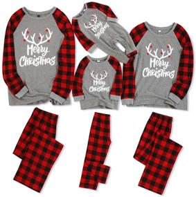 img 4 attached to 🎄 IFFEI Matching Family Christmas Pajama Sets: Letter and Plaid Printed Long Sleeve Tee and Bottom Loungewear