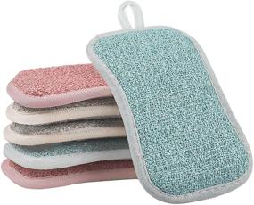 img 4 attached to 🧽 Reusable 6 Pack Kitchen Scrub Sponges - Non-Scratch Microfiber Sponge Heavy Duty Scouring Pad for Kitchen Cleaning - Versatile Household Washing Tool (3 Colors)