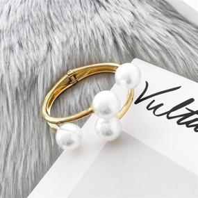 img 2 attached to 🌟 Caiyao 14K Plated Gold Pearl Clasp Cuff Bracelet: Elegant Asymmetric Broadside Ball Design for Women and Girls - Simple Fashion Jewelry