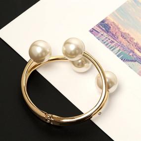 img 1 attached to 🌟 Caiyao 14K Plated Gold Pearl Clasp Cuff Bracelet: Elegant Asymmetric Broadside Ball Design for Women and Girls - Simple Fashion Jewelry