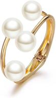 🌟 caiyao 14k plated gold pearl clasp cuff bracelet: elegant asymmetric broadside ball design for women and girls - simple fashion jewelry logo