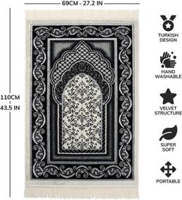 img 2 attached to Yase Crafts Muslim Prayer Rug - Толстый мягкий бархатный турецкий дизайн - Портативный коврик для молитвы 🕋 для мужчин и женщин - Подарки к Рамадану, исламский коврик Джанамаз Саджада Секаде - Kufi шапка и молитвенные бусы (черные)