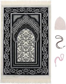 img 4 attached to Yase Crafts Muslim Prayer Rug - Толстый мягкий бархатный турецкий дизайн - Портативный коврик для молитвы 🕋 для мужчин и женщин - Подарки к Рамадану, исламский коврик Джанамаз Саджада Секаде - Kufi шапка и молитвенные бусы (черные)