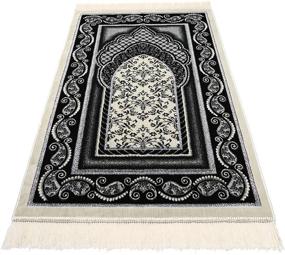 img 3 attached to Yase Crafts Muslim Prayer Rug - Толстый мягкий бархатный турецкий дизайн - Портативный коврик для молитвы 🕋 для мужчин и женщин - Подарки к Рамадану, исламский коврик Джанамаз Саджада Секаде - Kufi шапка и молитвенные бусы (черные)