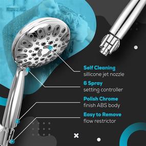 img 3 attached to Premium Handheld Shower Head with High Pressure Spray, 5 FT Stainless Steel Hose, 6 Settings, Adjustable/Detachable Mount & Teflon Tape Included