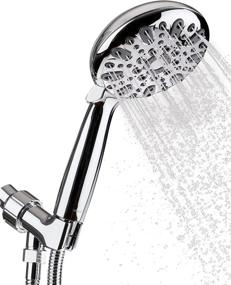 img 4 attached to Premium Handheld Shower Head with High Pressure Spray, 5 FT Stainless Steel Hose, 6 Settings, Adjustable/Detachable Mount & Teflon Tape Included