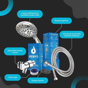 img 2 attached to Premium Handheld Shower Head with High Pressure Spray, 5 FT Stainless Steel Hose, 6 Settings, Adjustable/Detachable Mount & Teflon Tape Included