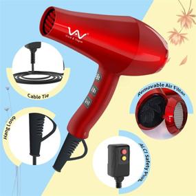 img 1 attached to 🔴 VAV 1875w Powerful Negative Ion Hair Dryer – Professional Ceramic Far Infrared Blow Dryer with Cool Shot Button and Concentrator – Red (red)