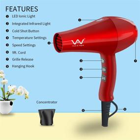 img 2 attached to 🔴 VAV 1875w Powerful Negative Ion Hair Dryer – Professional Ceramic Far Infrared Blow Dryer with Cool Shot Button and Concentrator – Red (red)