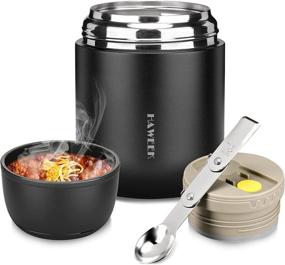 img 4 attached to 🍱 HAWEEK Insulated Lunch Container 17 oz - Stainless Steel Vacuum Soup Thermos for Kids with Folding Spoon - Ideal for School, Office, and Travel