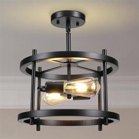 img 4 attached to 🏡 2-Light Black Farmhouse Semi Flush Mount Ceiling Light Fixture, Rustic Vintage Ceiling Lamp, Industrial Sloped Ceiling Lights for Hallway, Kitchen, Bedroom, Dining Room, and Entryway