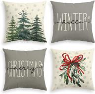 🎄 avoin colorlife merry christmas tree hello winter throw pillow covers: festive 18x18 inch mistletoe pine spruce holiday cushion case decoration set of 4 for sofa couch logo