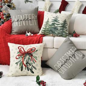 img 2 attached to 🎄 AVOIN Colorlife Merry Christmas Tree Hello Winter Throw Pillow Covers: Festive 18x18 Inch Mistletoe Pine Spruce Holiday Cushion Case Decoration Set of 4 for Sofa Couch