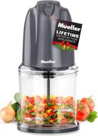 🥦 mueller electric chopper mini food processor - versatile appliance for veggies, fruits, nuts, meats, and puree - 2 stainless steel blades & whisk included - gray логотип