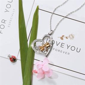 img 1 attached to 💖 STROLLGIRL Sterling Silver “I Love You” Heart with Gold Bee Necklace: Sparkling Honeycomb Pendant and Cubic Zirconia Stones