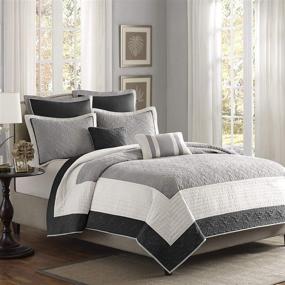 img 3 attached to Madison Park Attingham Reversible Quilt Set - Luxe Damask Stitching Design, All Season Bedding, King/Cal King Size, 7 Piece Set