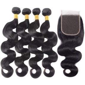 img 3 attached to 💇 Набор волос FW Hair 8A Brazilian Body Wave с закрытием (18 20 22 24+16) - 320г Набор человеческих волос с закрытием - Бразильские накладные волосы Body Wave - Натуральный цвет