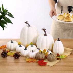 img 1 attached to 🎃 AOLIGE 12-Piece Fall Harvest White Pumpkins Decor with Assorted Fake Pumpkins for Halloween and Thanksgiving Festivities