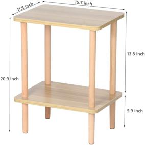 img 3 attached to EXILOT 2-Tier Side Table with Storage Rack - Tall Nightstand for Living 🪑 Room, Bedroom, Office - No-Tool Assembly - Wooden End Table in Light Walnut Finish