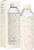 🍶 w&amp;p wp-pwbg-tzcm porter glass with protective silicone sleeve - terazzo 20oz on-the-go reusable bottle for coffee, tea, and water - portable, dishwasher safe - 20 oz terrazzo cream logo