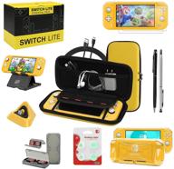 🎮 ultimate switch lite accessories bundle: carrying case, tpu cover, charging dock, playstand, game card case, usb cable, stylus, thumb grip caps - nintendo switch lite (yellow) logo