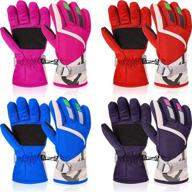 🧤 children's windproof full finger snow gloves - warm winter ski gloves for boys and girls (red, blue, rose red, purple, 4 pairs) logo