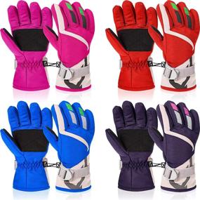 img 4 attached to 🧤 Children's Windproof Full Finger Snow Gloves - Warm Winter Ski Gloves for Boys and Girls (Red, Blue, Rose Red, Purple, 4 Pairs)