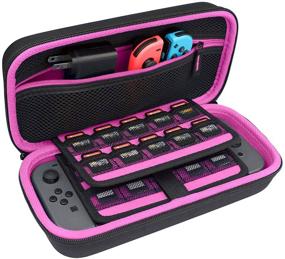 img 4 attached to TAKECASE Carrying Case for Nintendo Switch and New OLED - Protective Hard Case with Adapter/Charger Pouch, Accessories, 19 Game Storage - Travel-Friendly - Pink/Black