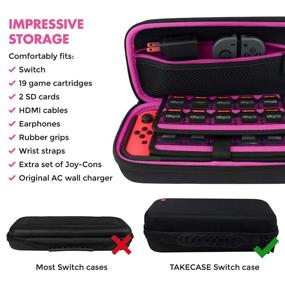 img 3 attached to TAKECASE Carrying Case for Nintendo Switch and New OLED - Protective Hard Case with Adapter/Charger Pouch, Accessories, 19 Game Storage - Travel-Friendly - Pink/Black